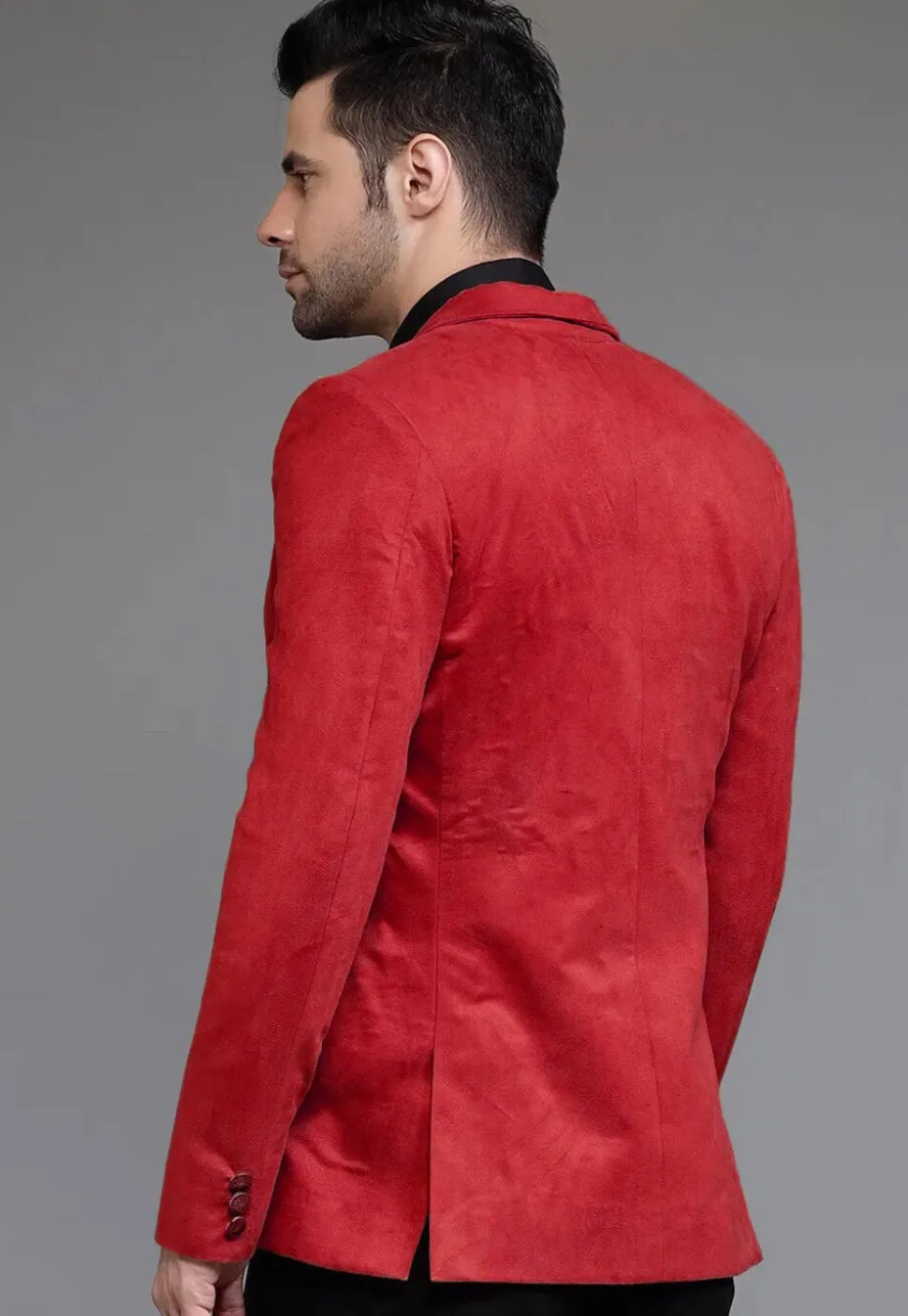 Solid Color Suede Blazer in Red