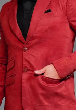 Solid Color Suede Blazer in Red