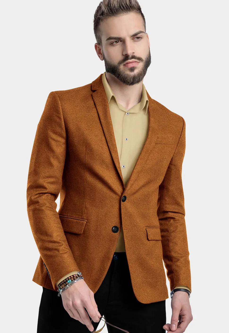Solid Color Suede Blazer in Brown