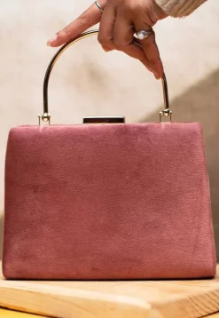 Solid Color Suede Rectangular Clutch Bag in Old Rose