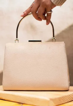 Solid Color Suede Rectangular Clutch Bag in Off White