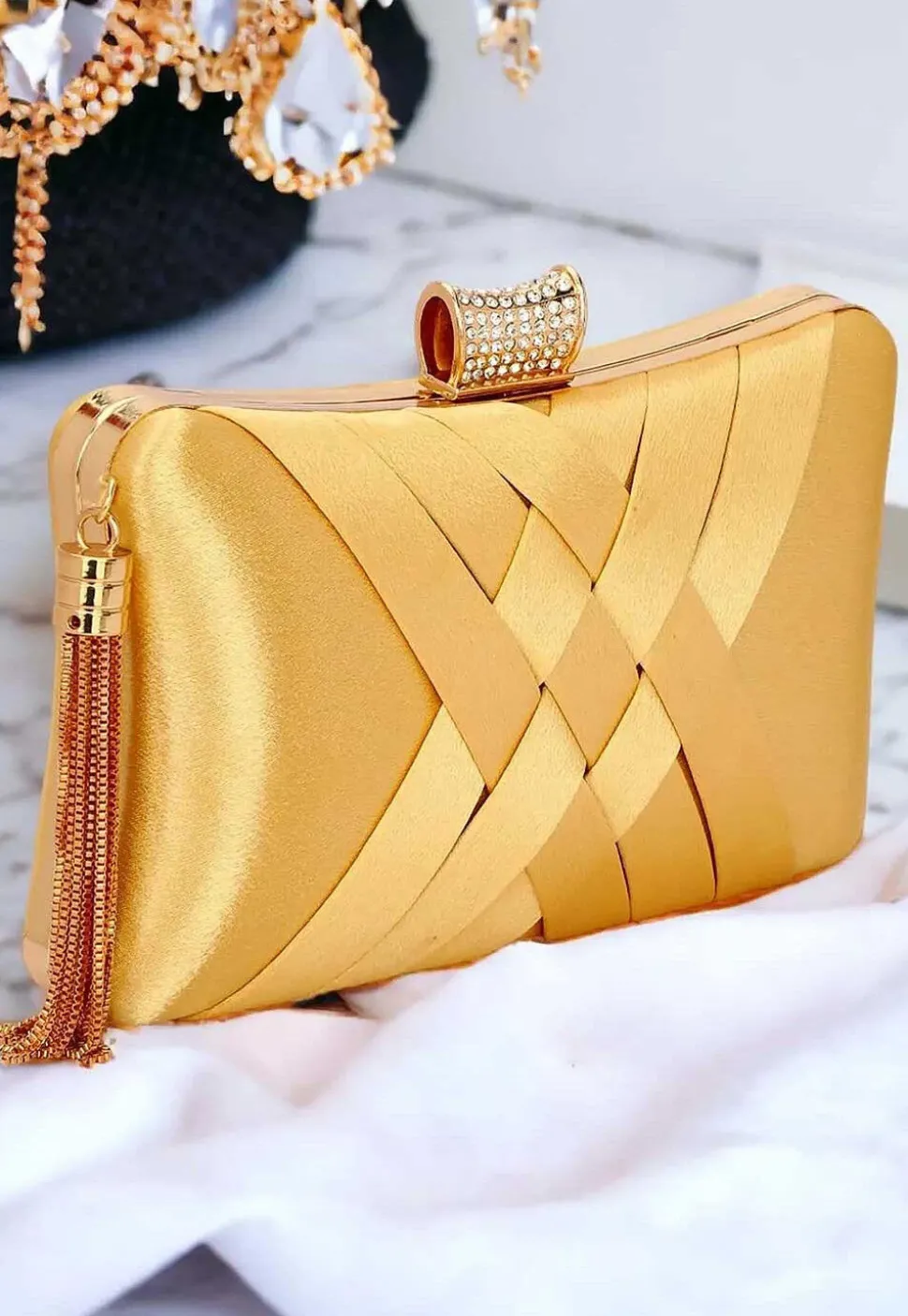 Solid Color Synthetic Rectangular Clutch Bag in Yellow