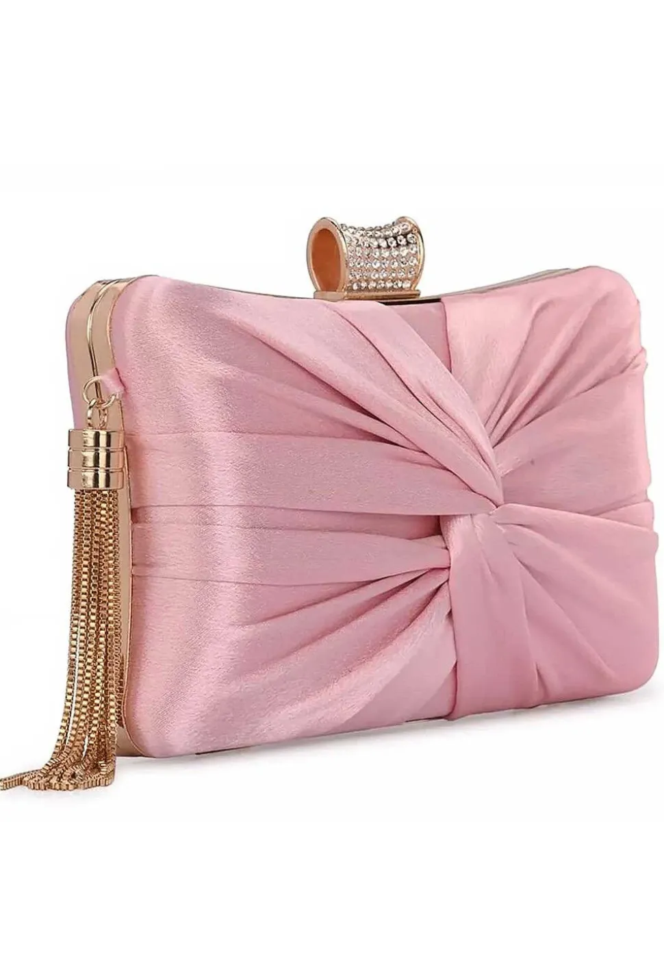 Solid Color Synthetic Rectangular Clutch Bag in Pink