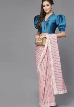 Solid Color Taffeta Silk Blouse in Teal Blue