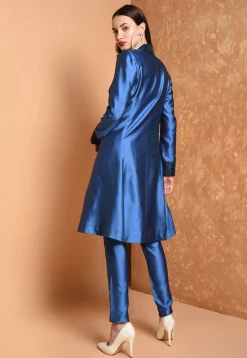 Solid Color Taffeta Silk Tunic with Pant in Royal Blue