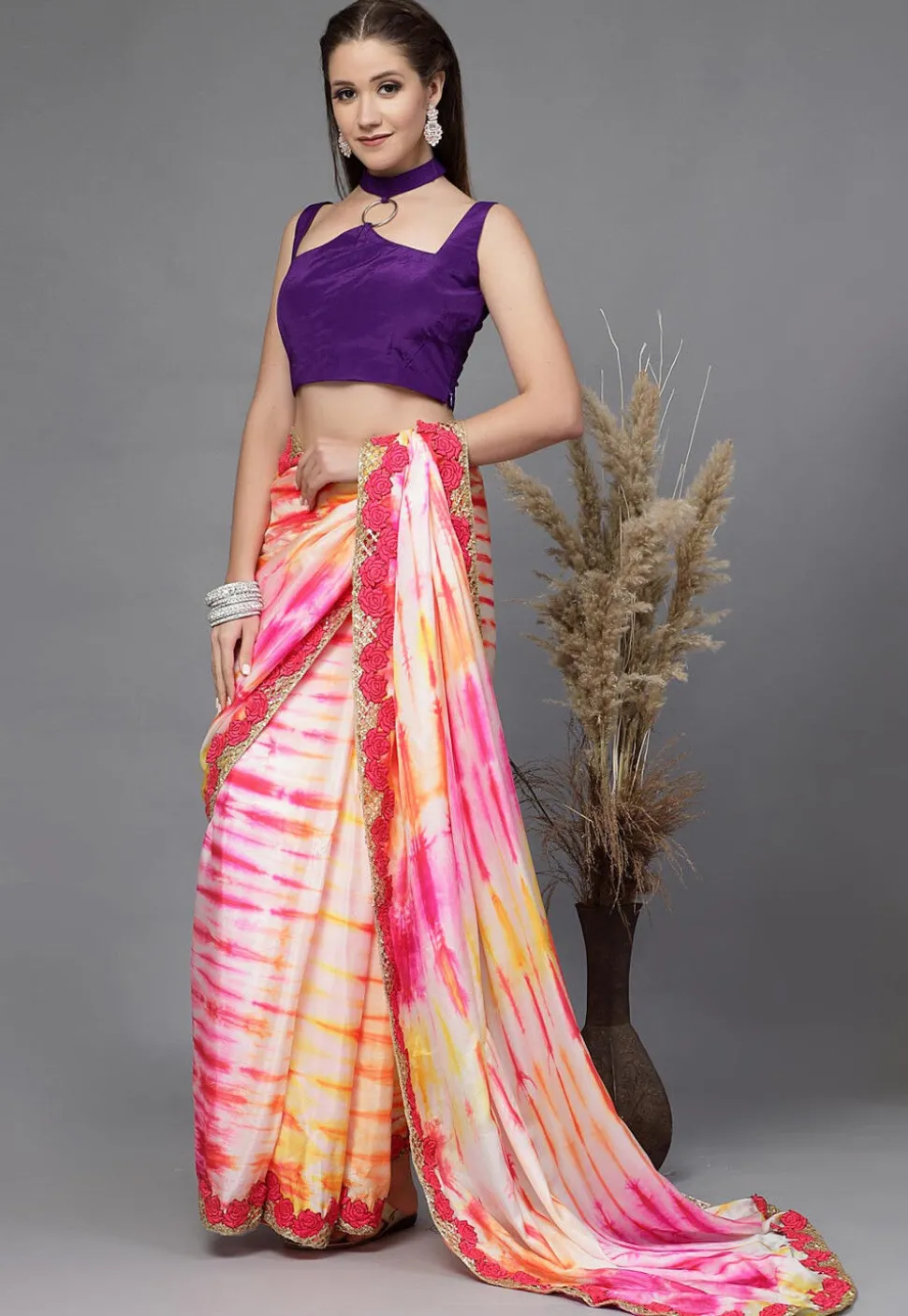 Solid Color Taffeta Silk Cut Out Blouse in Purple