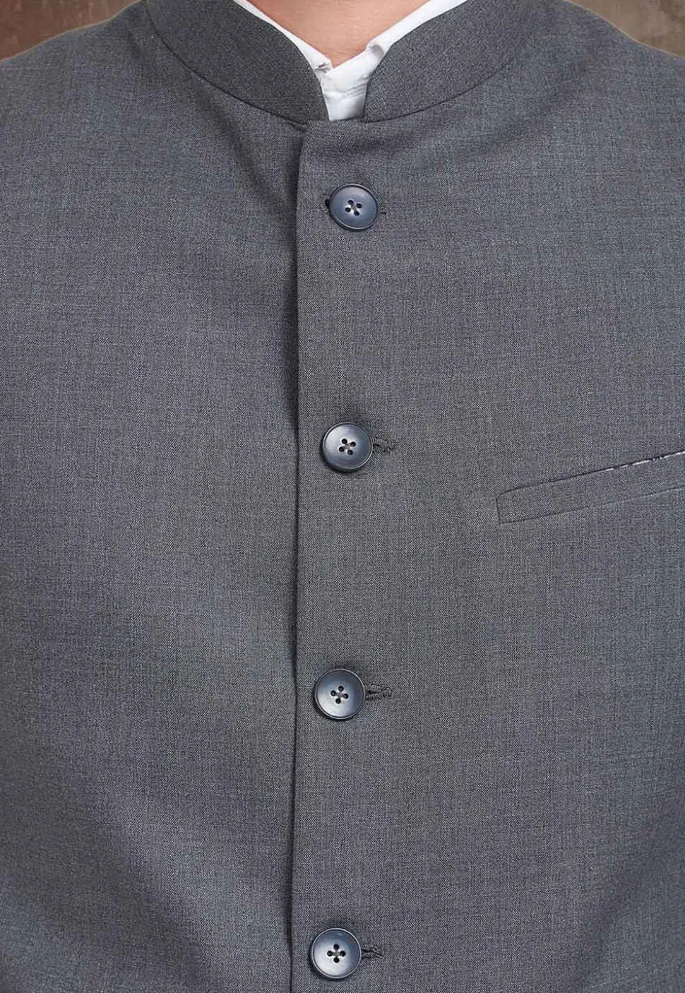 Solid Color Terry Cotton Nehru Jacket in Grey