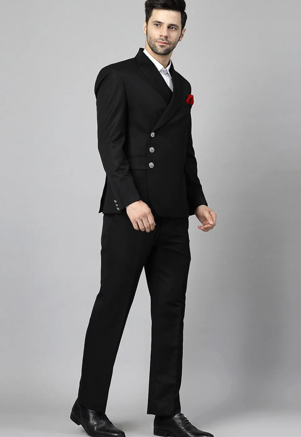 Solid Color Terry Cotton Blazer Set in Black