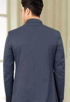 Solid Color Terry Rayon Asymmetric Jodhpuri Jacket in Dusty Blue
