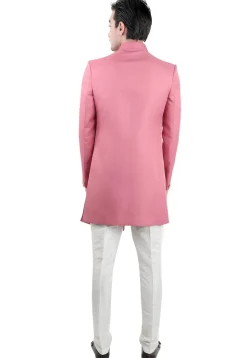 Solid Color Terry Rayon Asymmetric Sherwani in Pink
