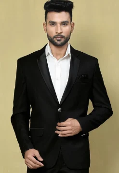 Solid Color Terry Rayon Blazer in Black