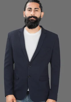 Solid Color Terry Rayon Blazer in Navy Blue