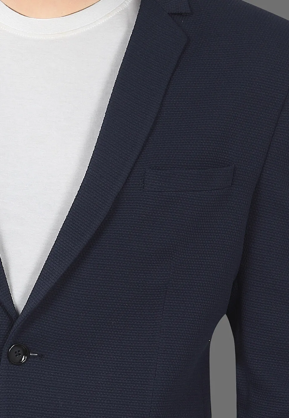 Solid Color Terry Rayon Blazer in Navy Blue