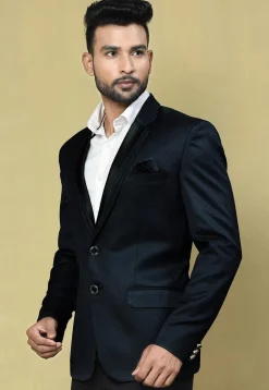 Solid Color Terry Rayon Blazer in Navy Blue