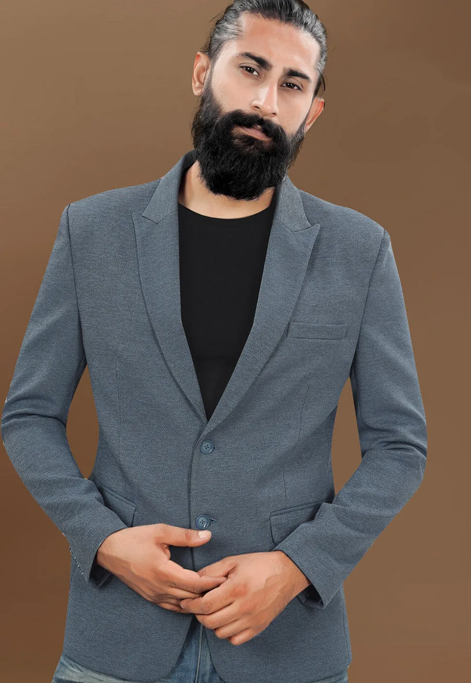 Solid Color Terry Rayon Blazer in Grey