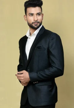Solid Color Terry Rayon Blazer in Navy Blue