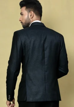 Solid Color Terry Rayon Blazer in Navy Blue
