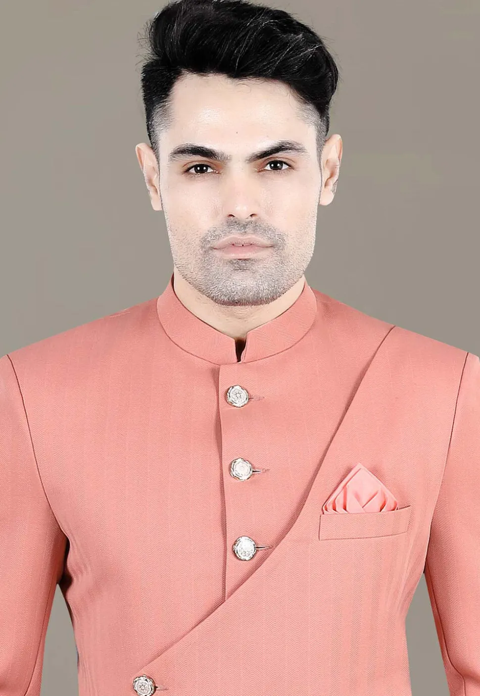 Solid Color Terry Rayon Jodhpuri Suit in Peach