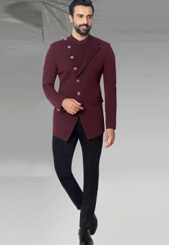 Solid Color Terry Rayon Jodhpuri Suit in Maroon
