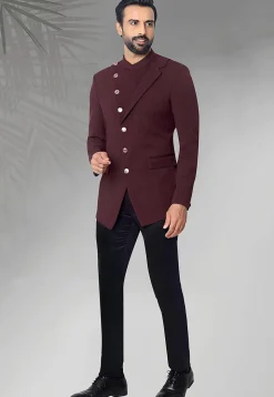 Solid Color Terry Rayon Jodhpuri Suit in Maroon