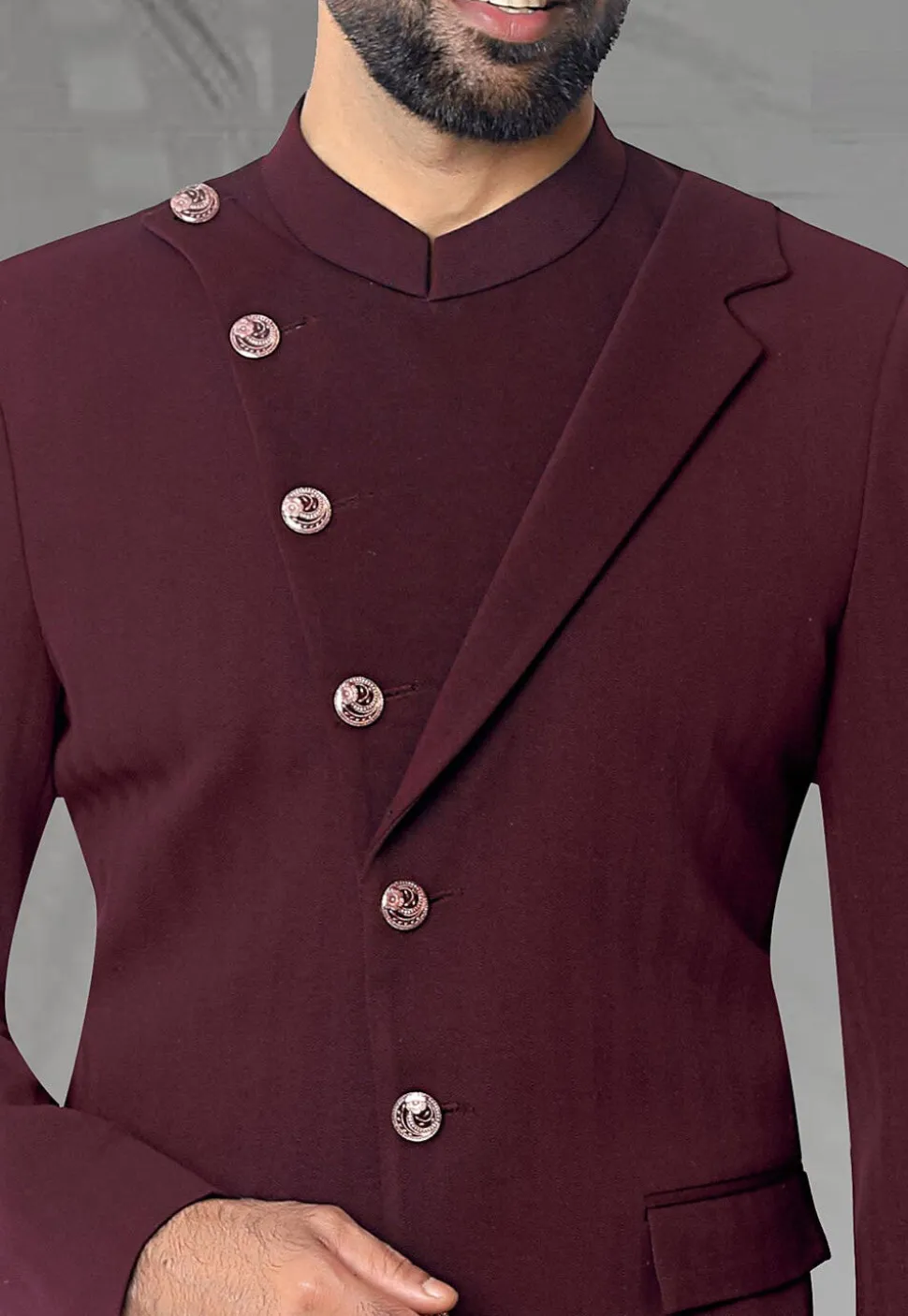Solid Color Terry Rayon Jodhpuri Suit in Maroon
