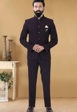 Solid Color Terry Rayon Jodhpuri Suit in Wine