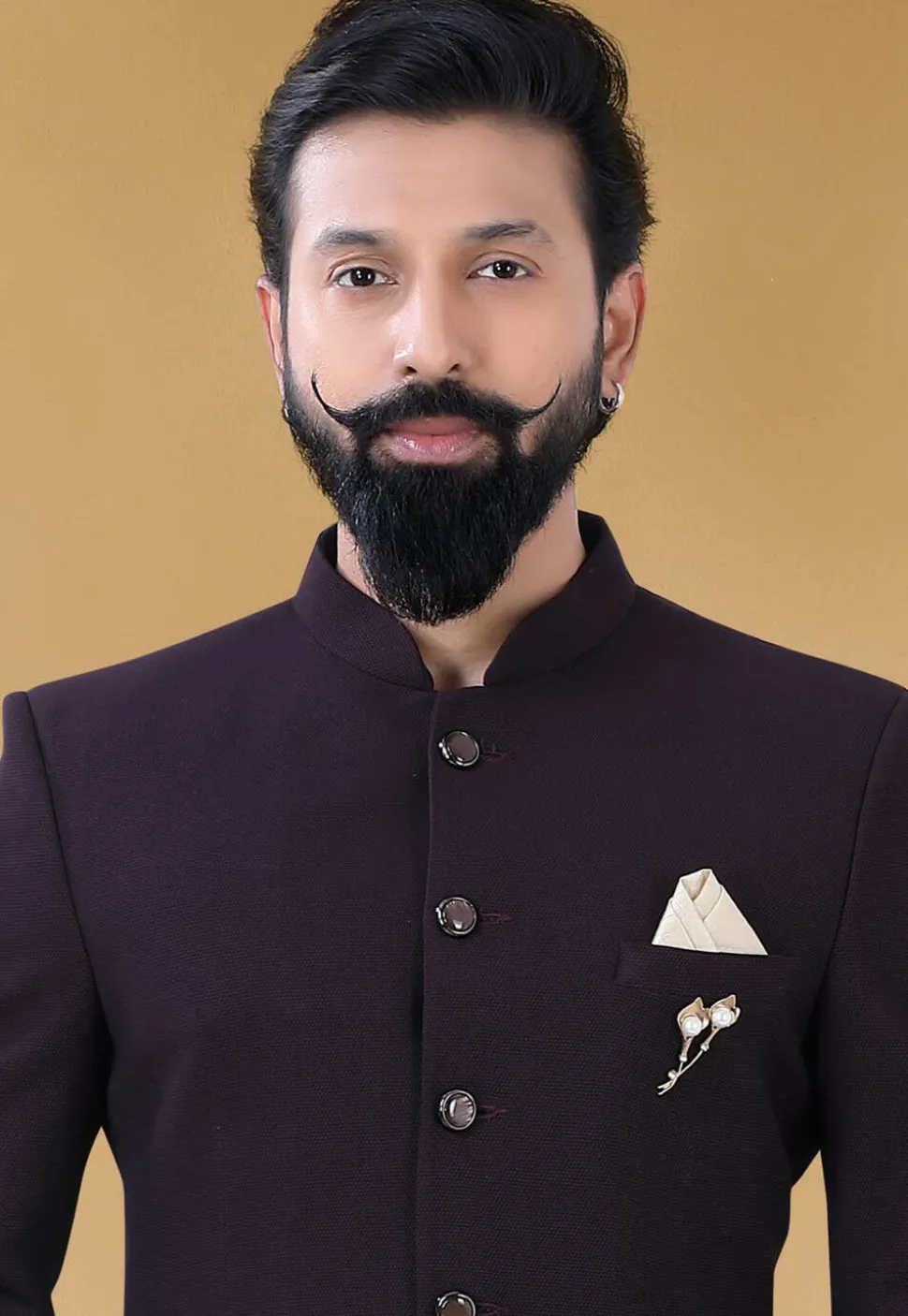 Solid Color Terry Rayon Jodhpuri Suit in Wine