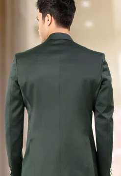 Solid Color Terry Rayon Jodhpuri Jacket in Dark Green