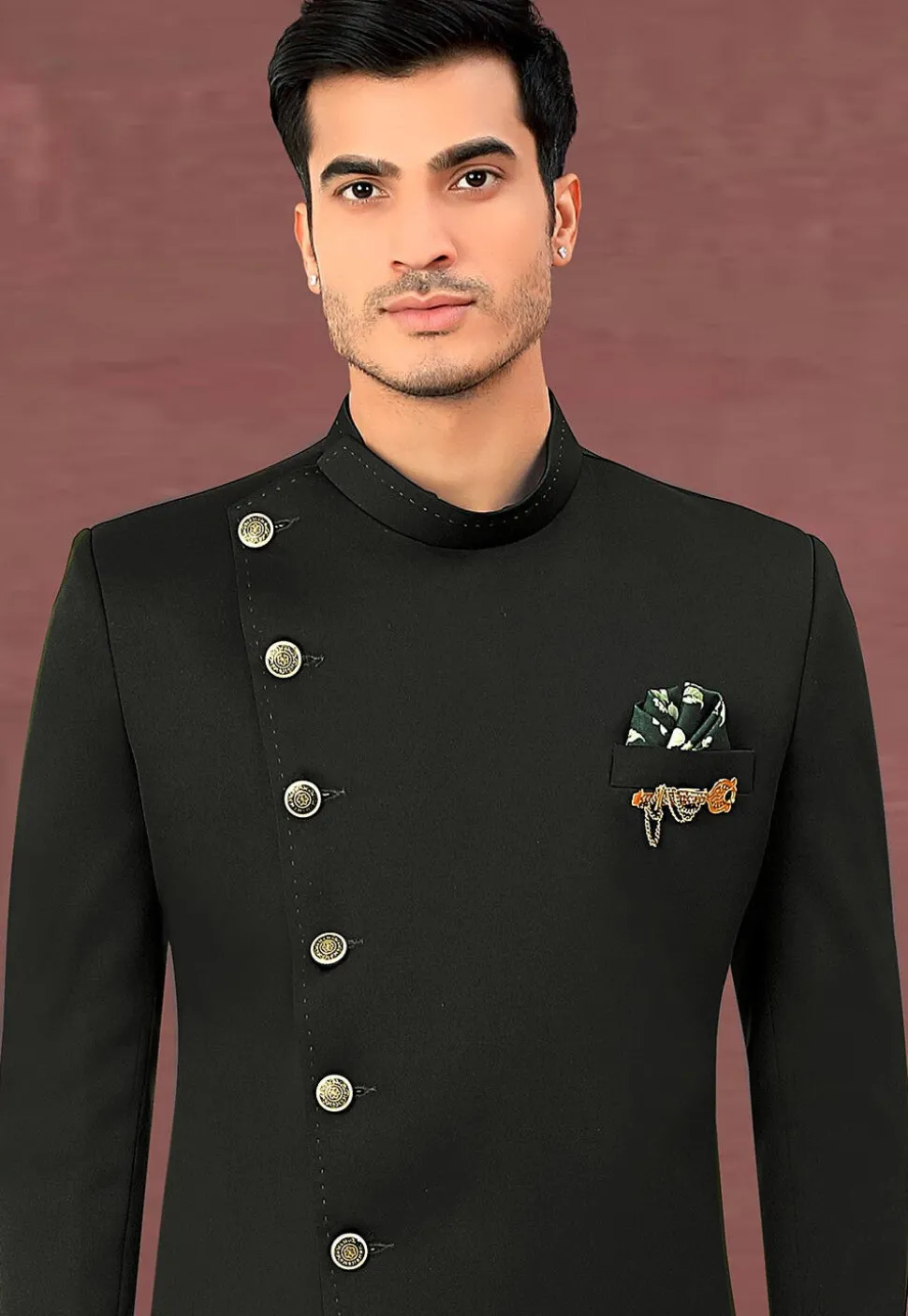 Solid Color Terry Rayon Jodhpuri Suit in Black