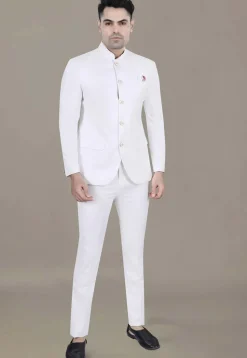 Solid Color Terry Rayon Jodhpuri Jacket in Off White