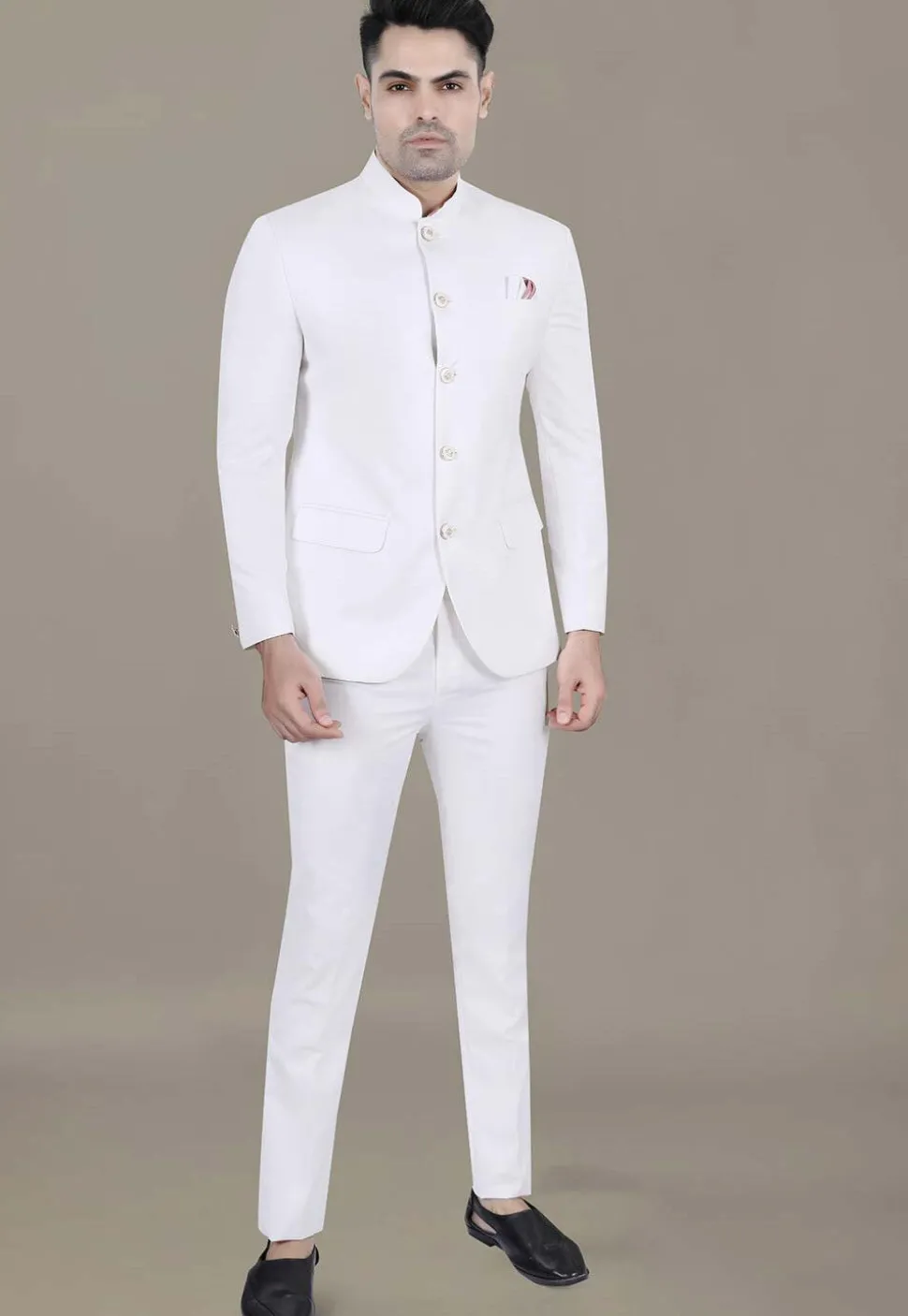 Solid Color Terry Rayon Jodhpuri Jacket in Off White