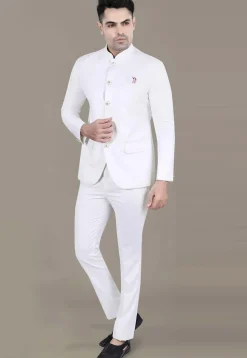 Solid Color Terry Rayon Jodhpuri Jacket in Off White