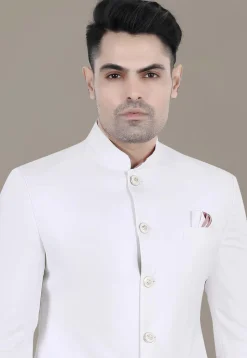 Solid Color Terry Rayon Jodhpuri Jacket in Off White