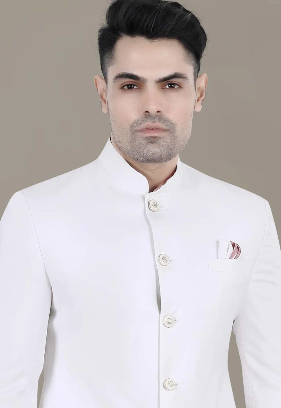 Solid Color Terry Rayon Jodhpuri Jacket in Off White