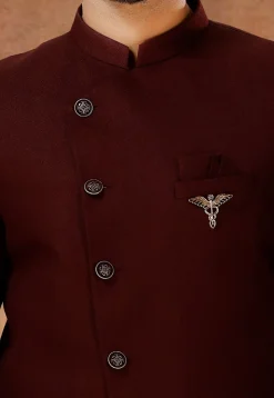 Solid Color Terry Rayon Jodhpuri Suit in Maroon
