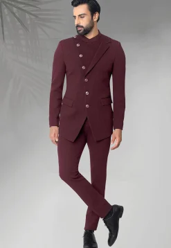 Solid Color Terry Rayon Jodhpuri Suit in Maroon