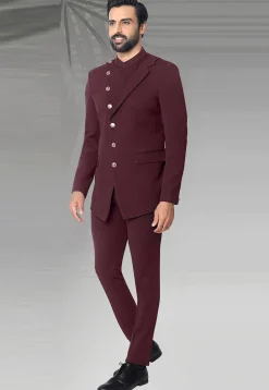 Solid Color Terry Rayon Jodhpuri Suit in Maroon