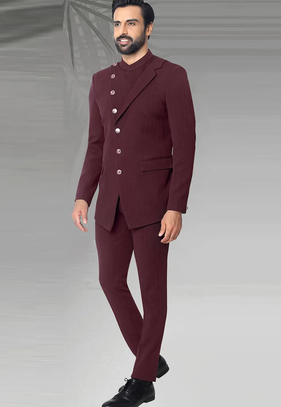 Solid Color Terry Rayon Jodhpuri Suit in Maroon