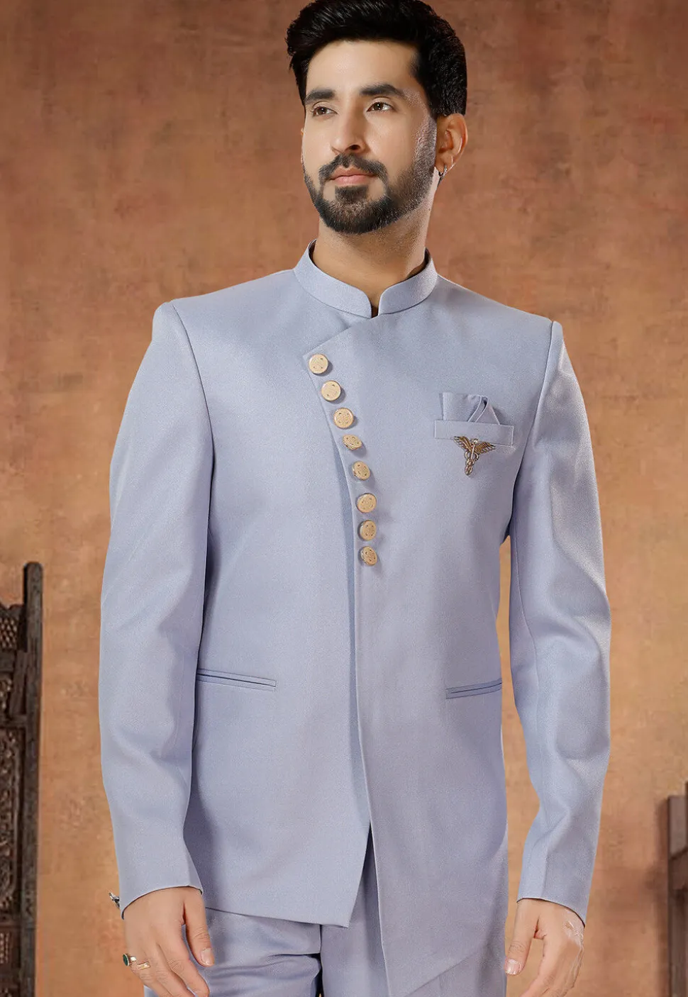 Solid Color Terry Rayon Jodhpuri Suit in Light Purple