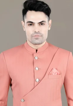 Solid Color Terry Rayon Jodhpuri Jacket in Peach