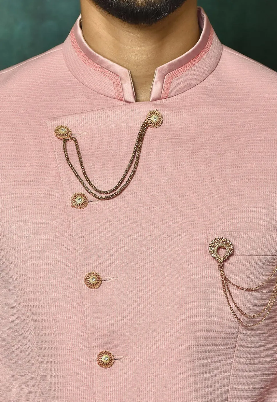 Solid Color Terry Rayon Jodhpuri Suit in Pink
