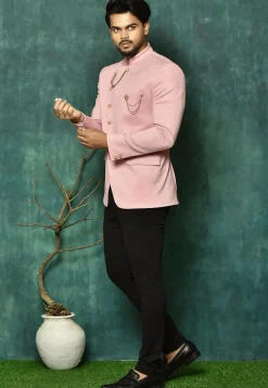 Solid Color Terry Rayon Jodhpuri Suit in Pink