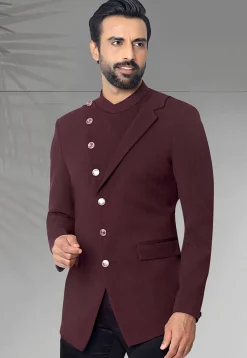 Solid Color Terry Rayon Jodhpuri Jacket in Maroon