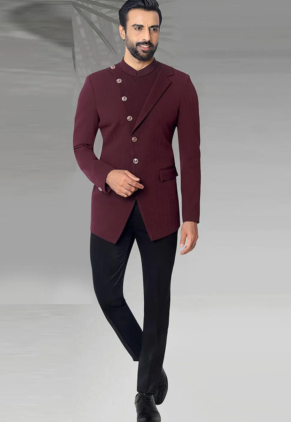 Solid Color Terry Rayon Jodhpuri Jacket in Maroon