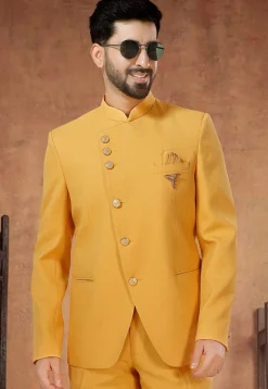 Solid Color Terry Rayon Jodhpuri Suit in Yellow