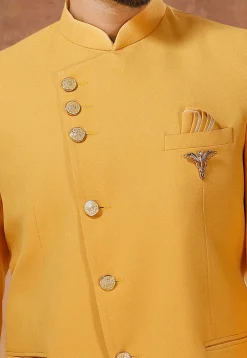 Solid Color Terry Rayon Jodhpuri Suit in Yellow