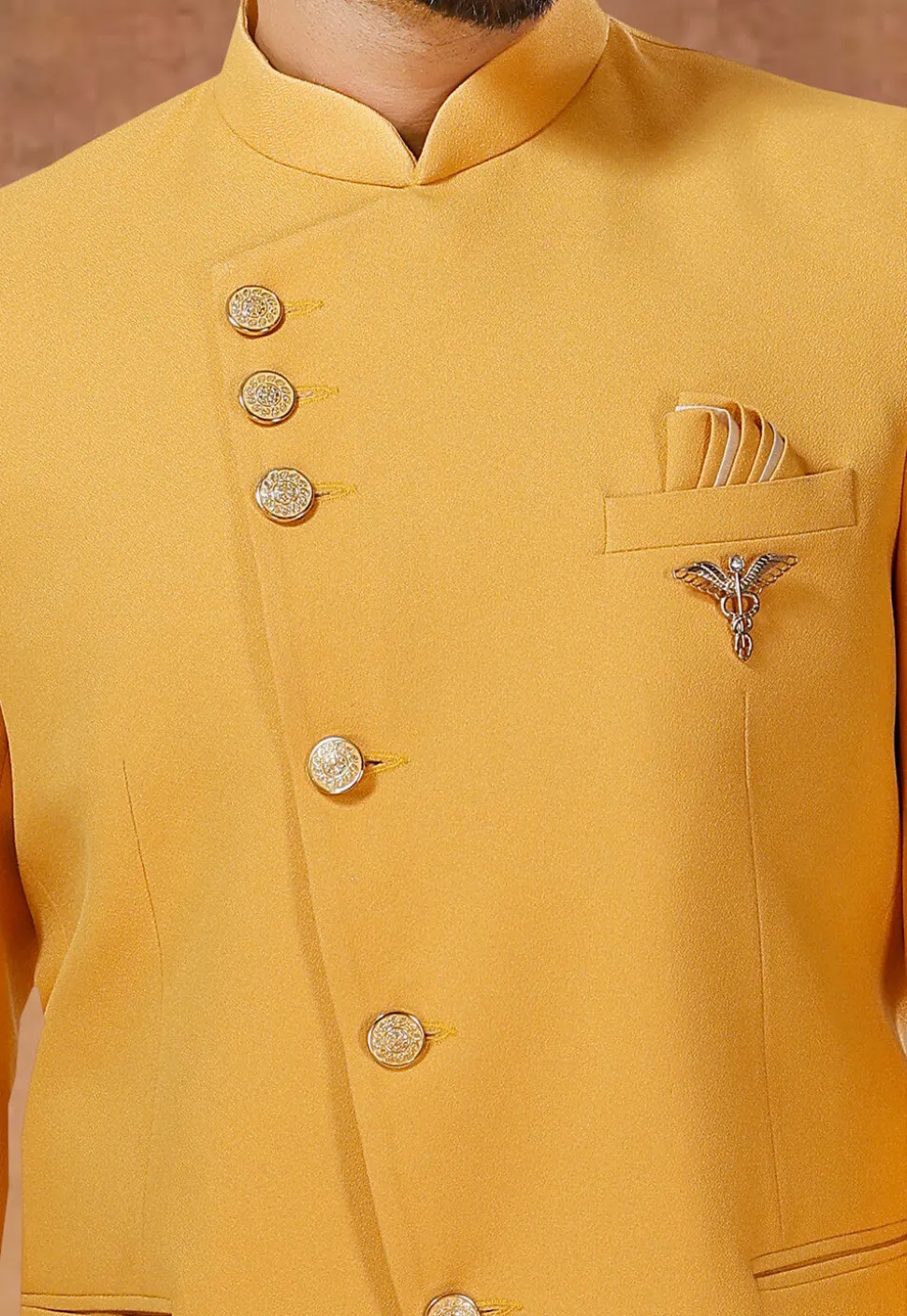 Solid Color Terry Rayon Jodhpuri Suit in Yellow