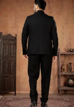 Solid Color Terry Rayon Jodhpuri Suit in Black