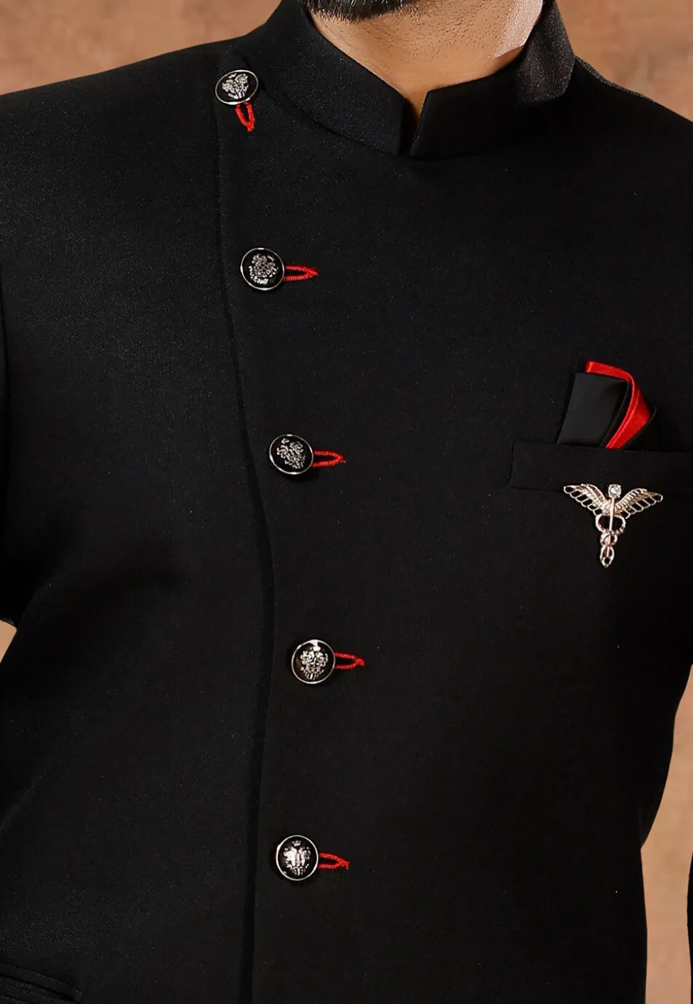 Solid Color Terry Rayon Jodhpuri Suit in Black