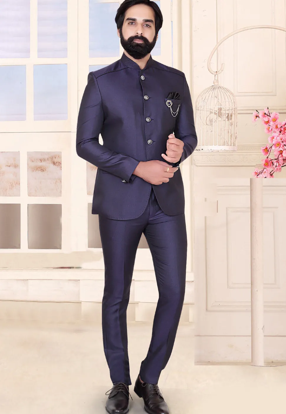 Solid Color Terry Rayon Jodhpuri Suit in Dusty Purple